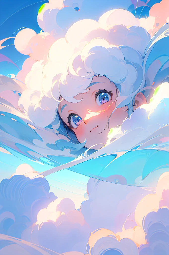 (masterpiece:1.1), (highest quality:1.1), (HDR:1.0), movie shot, 1girl, floating in the sky, cloud girl, cloud, (close-up:1.1), bright, happy, fun, soft lighting, (pattern, shapes, abstract:1.13)