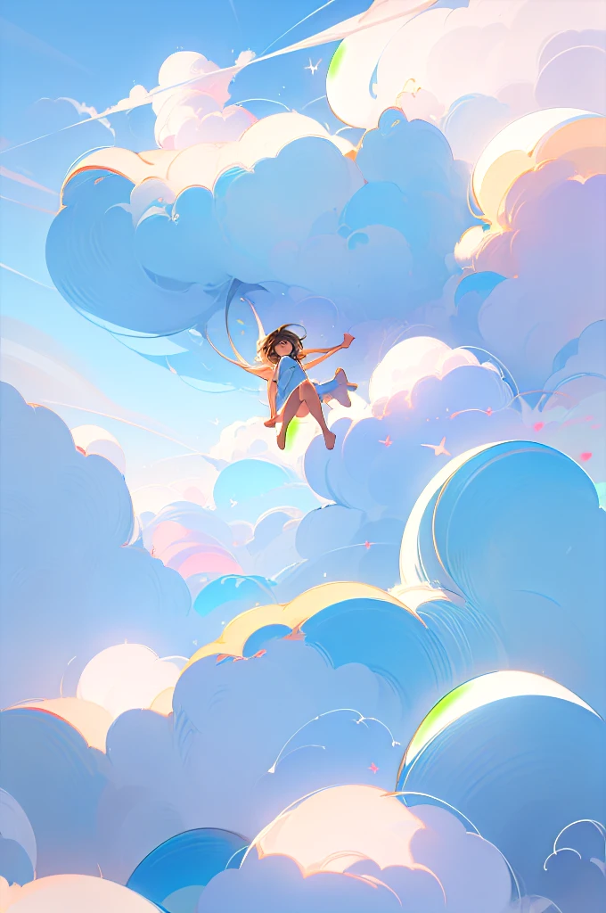 (masterpiece:1.1), (highest quality:1.1), (HDR:1.0), movie shot, 1girl, floating in the sky, cloud girl, cloud, (close-up:1.1), bright, happy, fun, soft lighting, (pattern, shapes, abstract:1.13)