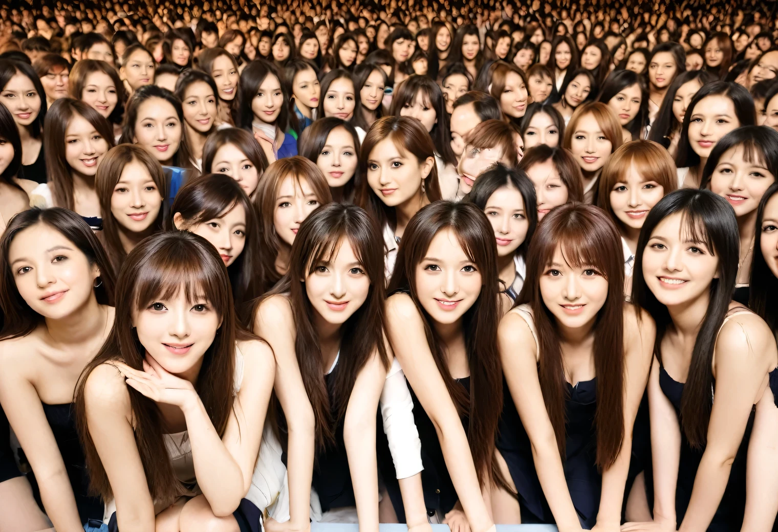 Arafed group of women posing for a picture in front of a crowd - SeaArt AI