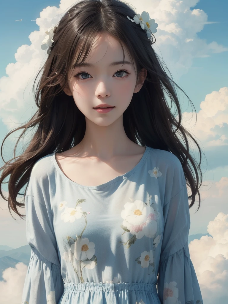 (masterpiece:1.1), (highest quality:1.1), (HDR:1.0), movie shot, 1girl, floating in the sky, cloud girl, cloud, (close-up:1.1), bright, happy, fun, soft lighting, (pattern, shapes, abstract:1.13)