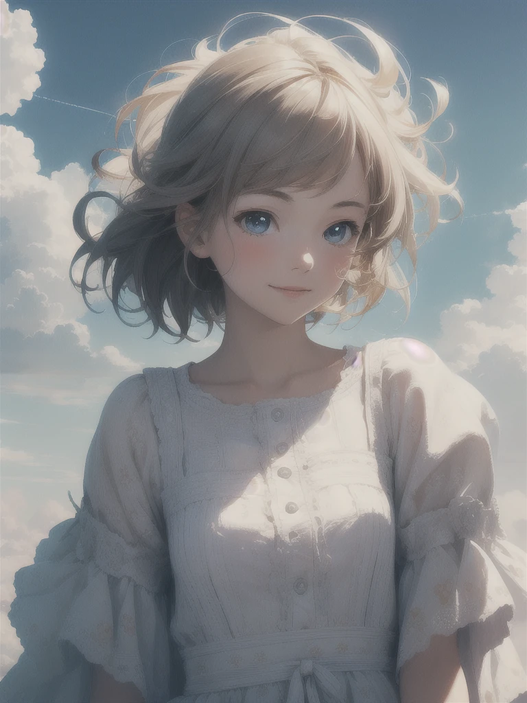 (masterpiece:1.1), (highest quality:1.1), (HDR:1.0), movie shot, 1girl, floating in the sky, cloud girl, cloud, (close-up:1.1), bright, happy, fun, soft lighting, (pattern, shapes, abstract:1.13)