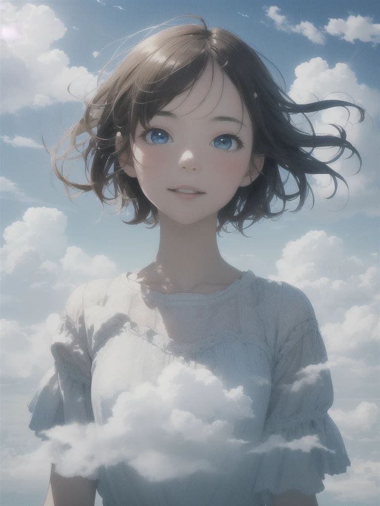 (masterpiece:1.1), (highest quality:1.1), (HDR:1.0), movie shot, 1girl, floating in the sky, cloud girl, cloud, (close-up:1.1), bright, happy, fun, soft lighting, (pattern, shapes, abstract:1.13)