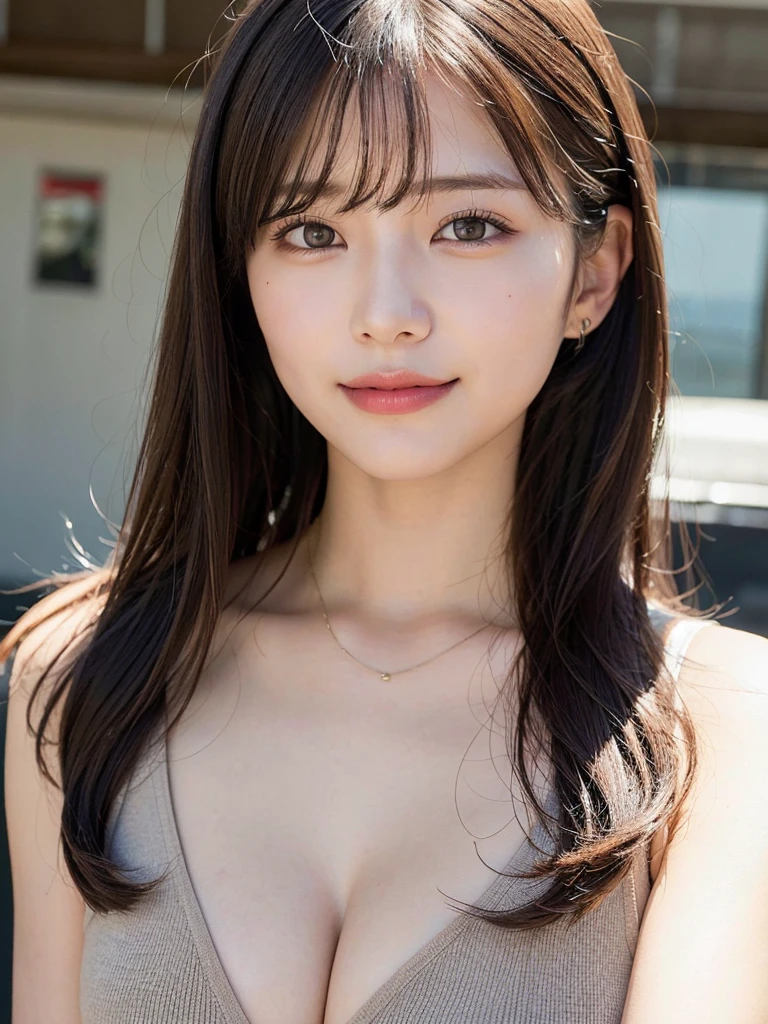 (masterpiece:1.3), (8k, Realistic, RAW Photos, Best image quality: 1.4), 、(Random Hairstyles:1.2)、Highly detailed face、Attention to detail、double eyelid、Sharp focus:1.2、Beautiful woman:1.4、Light brown hair、Highest quality、masterpiece、Ultra-high resolution、(Realistic:1.4)、Highly detailed and professional lighting、Brown Knight、thin、smile、Long black hair、Deadly position、Beautiful Skin、Random Pause、Shiny Hair、Sculpture model pose、Random outfit、Exposed cleavage
