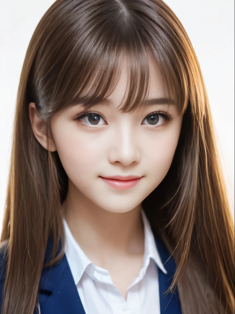 Portrait、School uniforms、Bright expression、Younger, brighter, whiter skin、Best Looks、Blonde reflection、Platinum blonde hair with dazzling highlights、Shiny bright hair,、Super long, silky straight hair、Shiny beautiful bangs、Sparkling, clear, attractive big blue eyes、A very beautiful, lovely and cute 16 year old girl、Ample breasts、