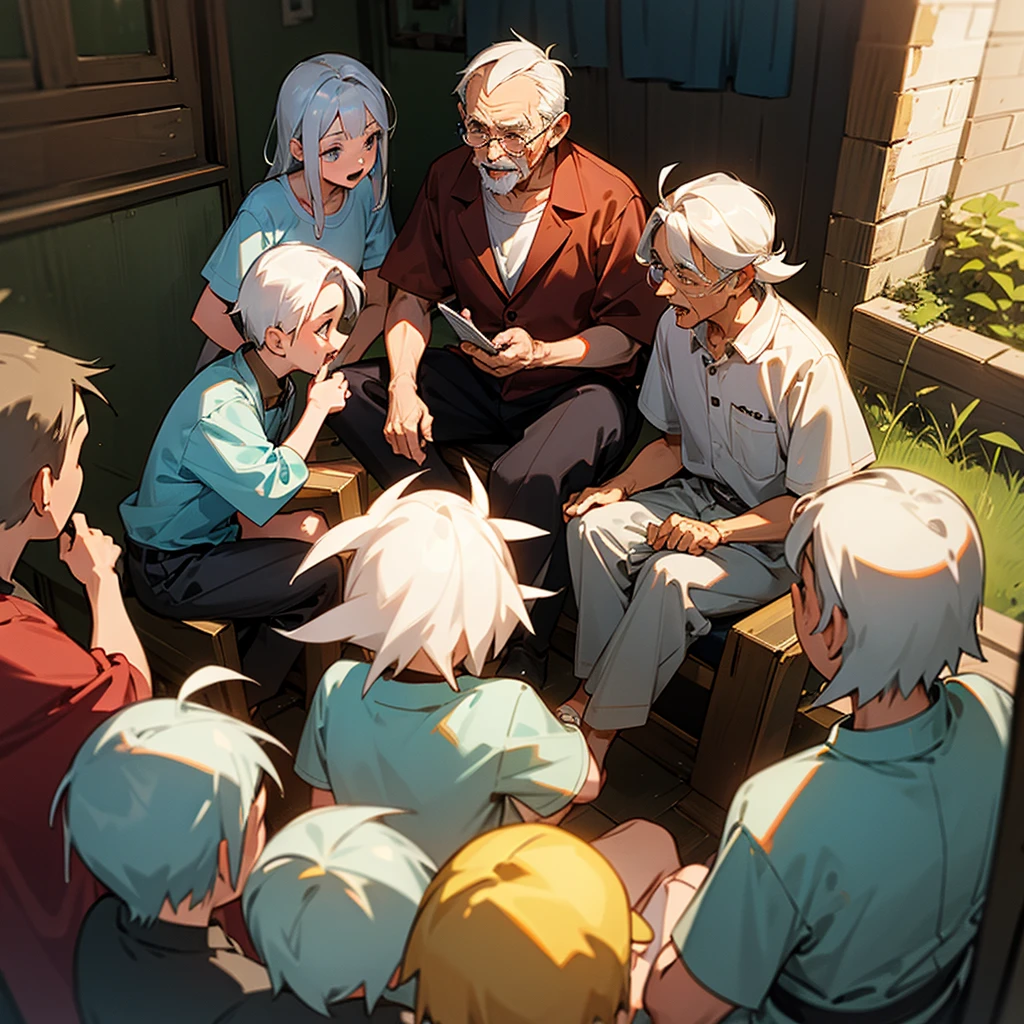 Grandpa telling stories to his grandchildren