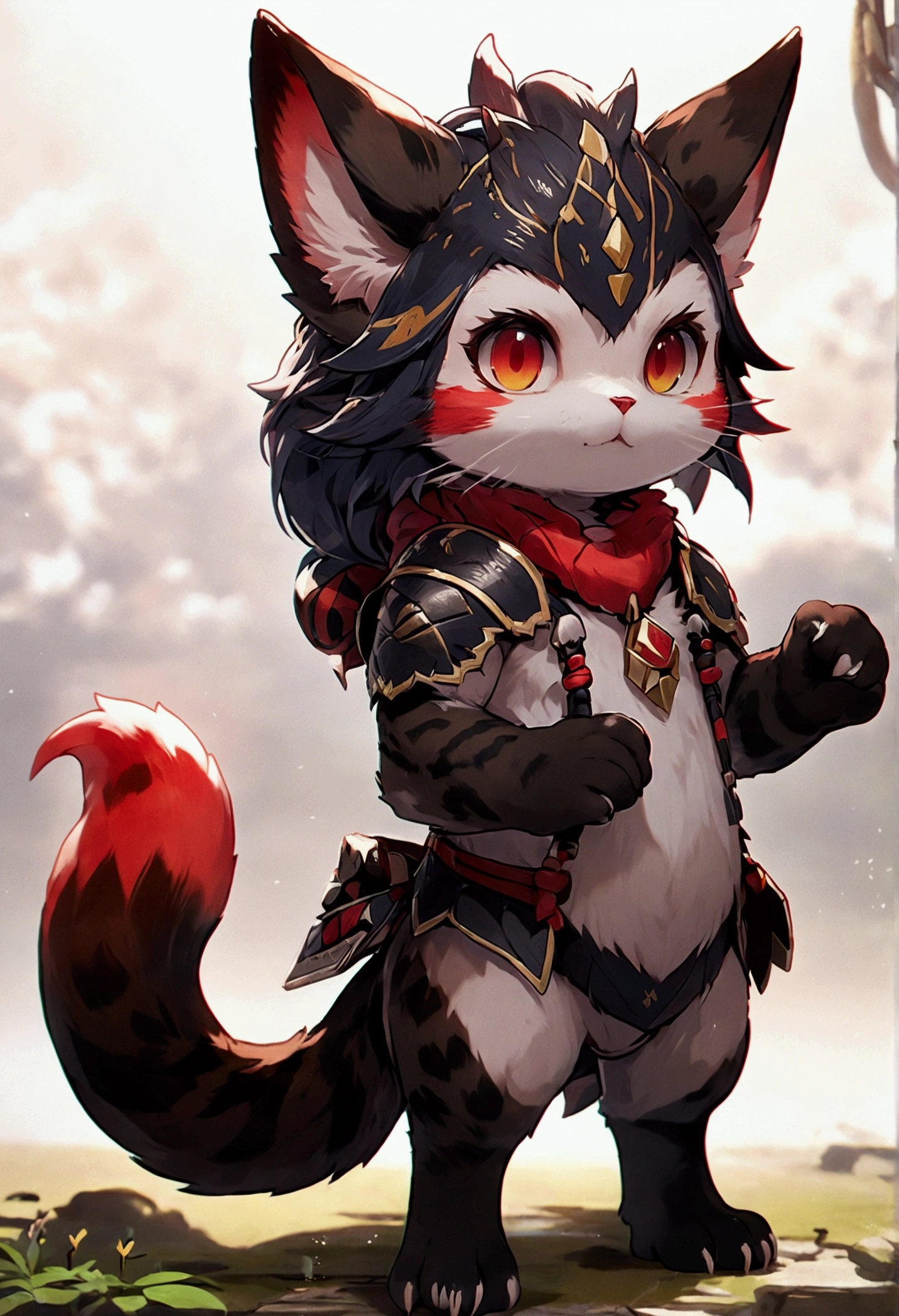 Male Palico from Monster Hunter With black and red fur