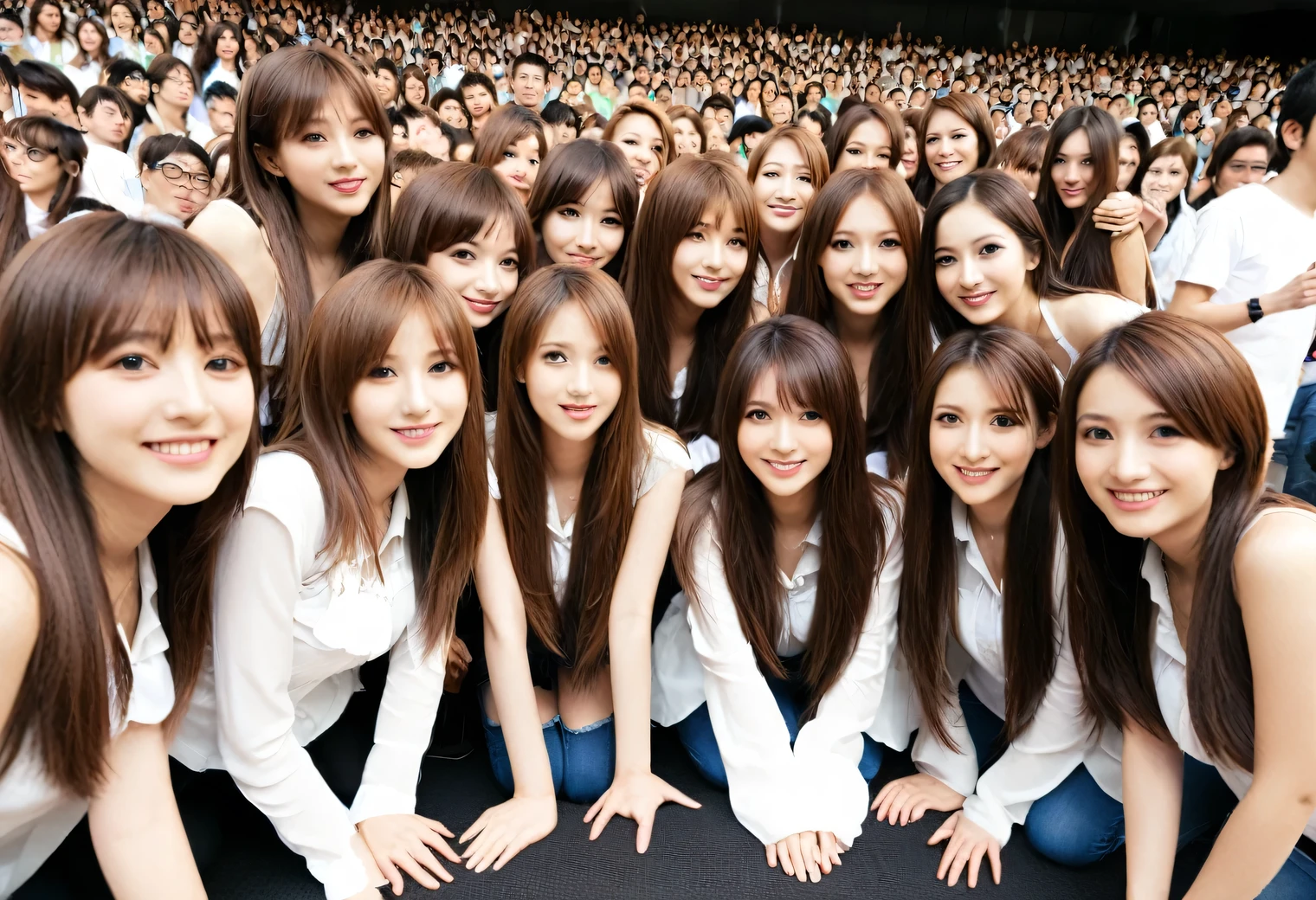 score_8, score_9, Group photo, Configurationした女たち, crowd, Straight long hair, Brown Hair, sexy, girl, Sisters, ((Bink&#39;s Blazer, Undershirt))， Adorable， smile， Slim face, The body is slim，Perfect hands，Black choker、Blue Contact Lenses、bangs、Very thick and long eyelashes、((Big Breasts)), Dependents, Big Breasts, Red lipstick, Anatomically correct, clear、upright、Configuration、Lounge、lobby、sofa、table、Box seat,Dependents、Submissive woman，tableの上にお酒がある