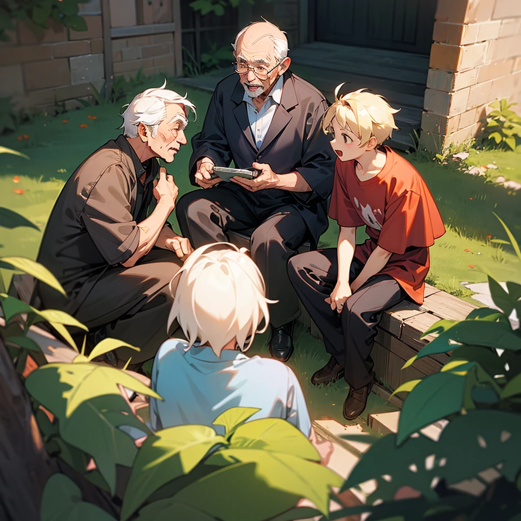 Grandpa telling stories to his two grandchildren