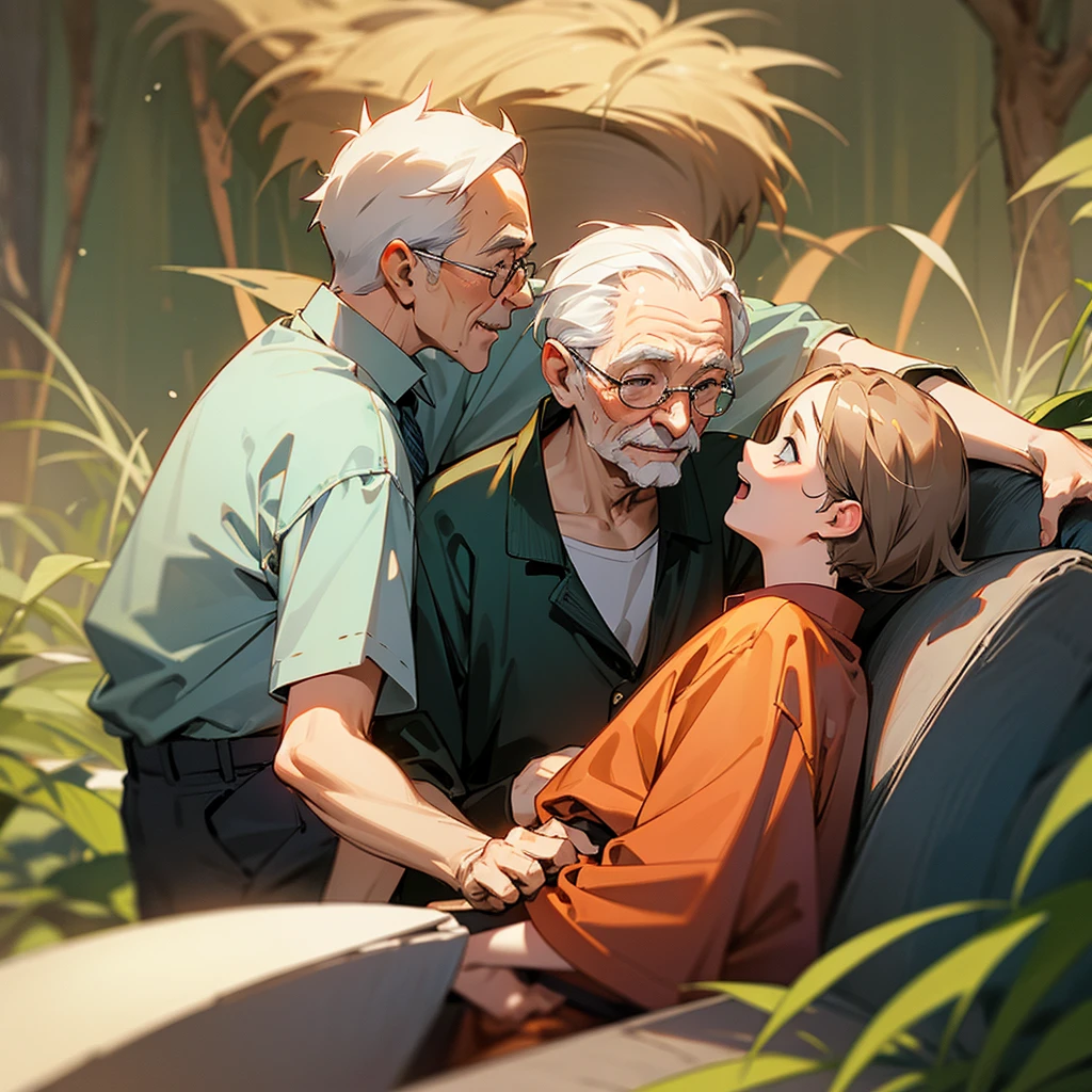 Grandpa telling stories to his two grandchildren