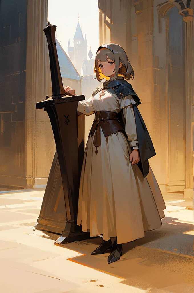 young female, Medieval era, knight, castle background
