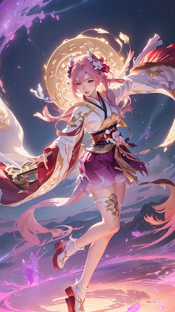 anime girl with a pink hair and a white dress holding a large white object, onmyoji detailed art, beautiful celestial mage, inspired by Pu Hua, onmyoji, astral fairy, cushart krenz key art feminine, splash art anime , keqing from genshin impact, zhongli from genshin impact, anime fantasy illustration