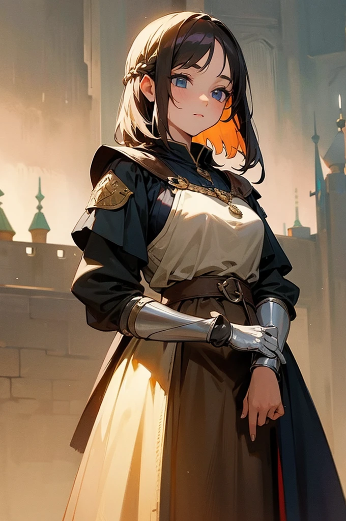 young female, Medieval era, knight, castle background