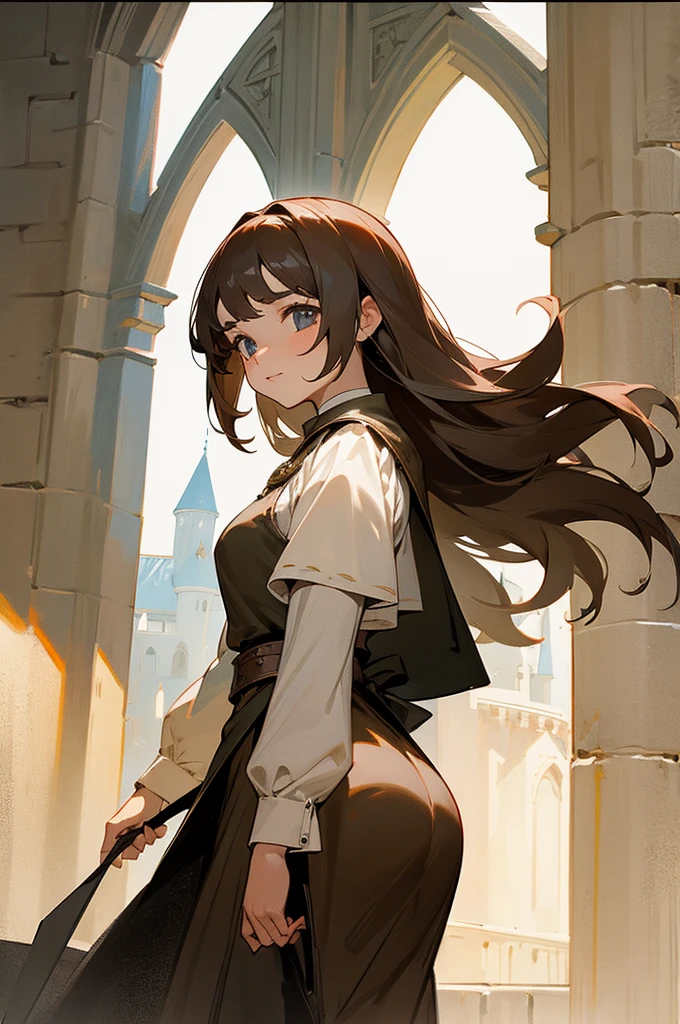 young female, Medieval era, knight, castle background