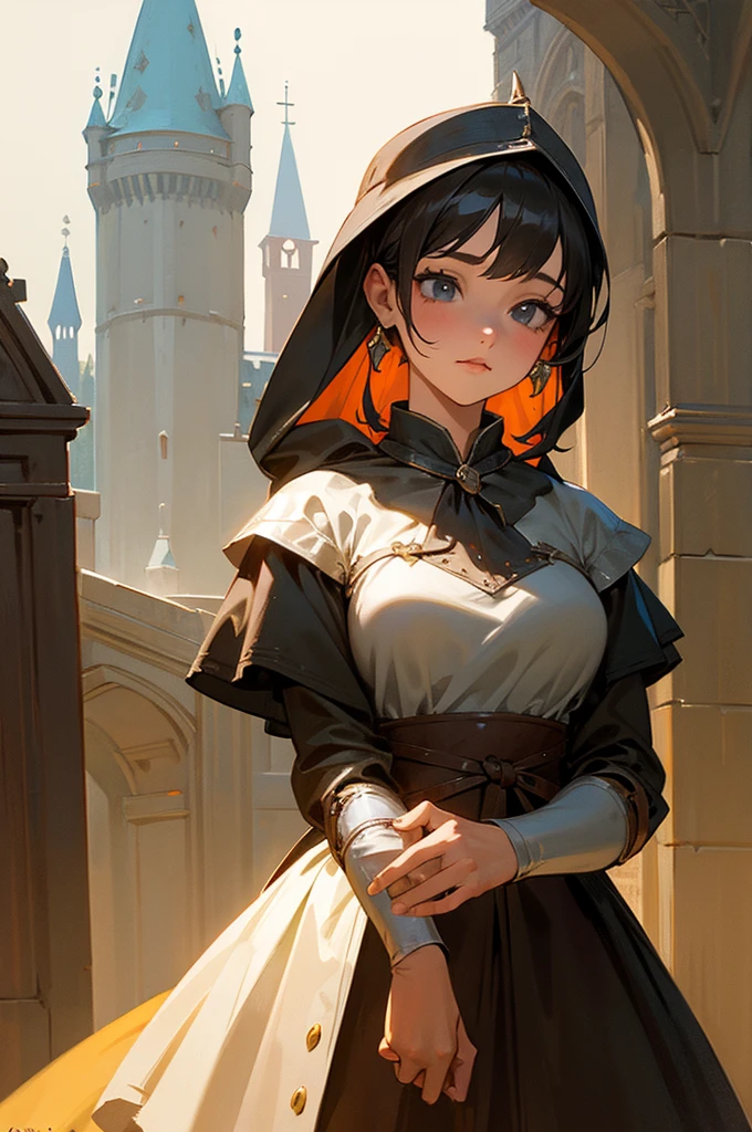 young female, Medieval era, knight, castle background