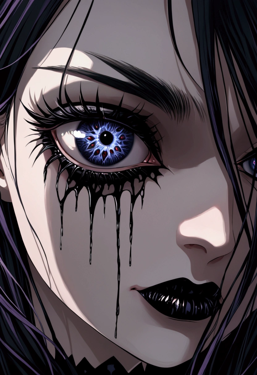 Inside the eyes you can see the reflection of a malevolent woman