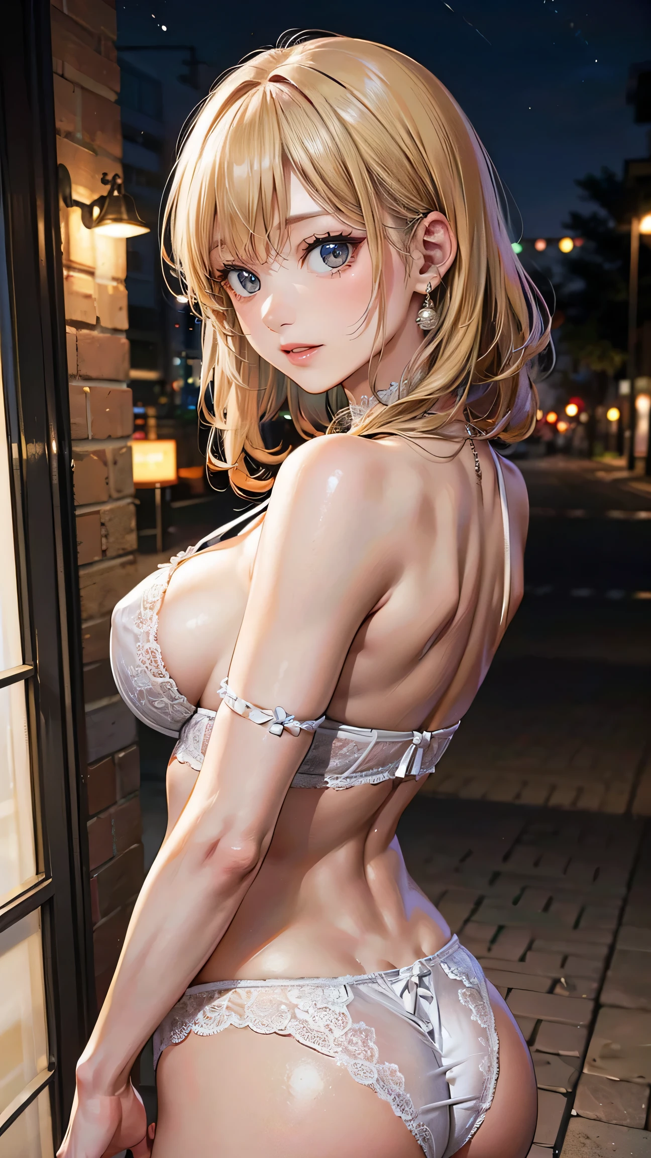 (Very detailed), (hyperRealistic), (RAW Photos), High resolution raw color photos, Professional photos, (Realistic), (bionde), (Detailed Hair、Detailed face、Detailed eyes、Detailed nose、Mouth details)、Professional Lighting, Perfect Anatomy, (Big Breasts), (Detailed face), (smile), Trending Hair&Trending Hairカラーをランダムに, Earrings, necklace, bracelet, erotic, sexly, ((Random sexly gravure poses)), (Gothic ta fashion Girl wearing white garter set)、In the night forest, Exposing the breasts)、masterpiece, 最high quality, high quality, High resolution, sexlyに,Very beautiful princess with bright eyes, Mature Woman, Serious expression, Rage, ultra-realistic, Very detailed, Dynamic facial expressions, large natural breasts, Fine and beautiful eyes, Beautiful lip detail, Highly detailed eyes and face, Long eyelashes, Detailed face, masterpiece, 最high quality, high quality, High resolution, sexly, sksbrooke People, sksbrooke, Browsing Caution, (masterpiece:1.2), (最high quality:1.2), Perfect Eyes, Perfect Face, (night),, (Cleavage), Upper Body, close, One girl, alone, Black eyes, (Large Breasts), Firm breasts, Nipples, elaborate lingerie, 、masterpiece, 最high quality, high quality, High resolution ,((View from behind))、View from behind、Girl wearing white garter set
