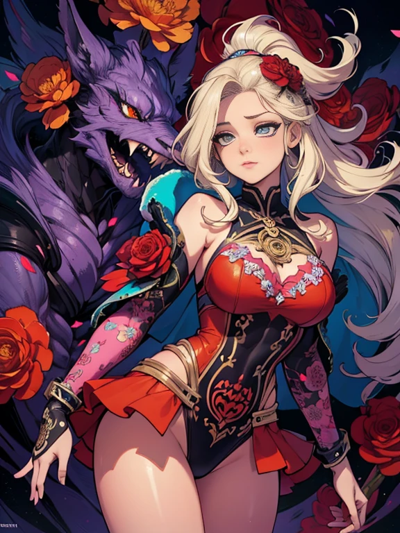 Official Art, unity 8k wallpaper, Super detailed, beautifully、aesthetic, masterpiece, Highest quality, (zenTangle, Mandala, Tangle, enTangle), (Fractal Art:1.3) , One girl, Red flower,  Very detailed, Dynamic Angle, Cowboy Shot, The most beautiful form of chaos, elegant, Brutalist design, Vibrant colors, Romanticism, James Jean, Robbie Dowie Anton, Ross Tran, Francis Bacon, It was freezing cold, Adrian&#39;s genius, Petra Cortright, Gerhard Richter, takato yamamoto, Ashley Wood, Atmospheric