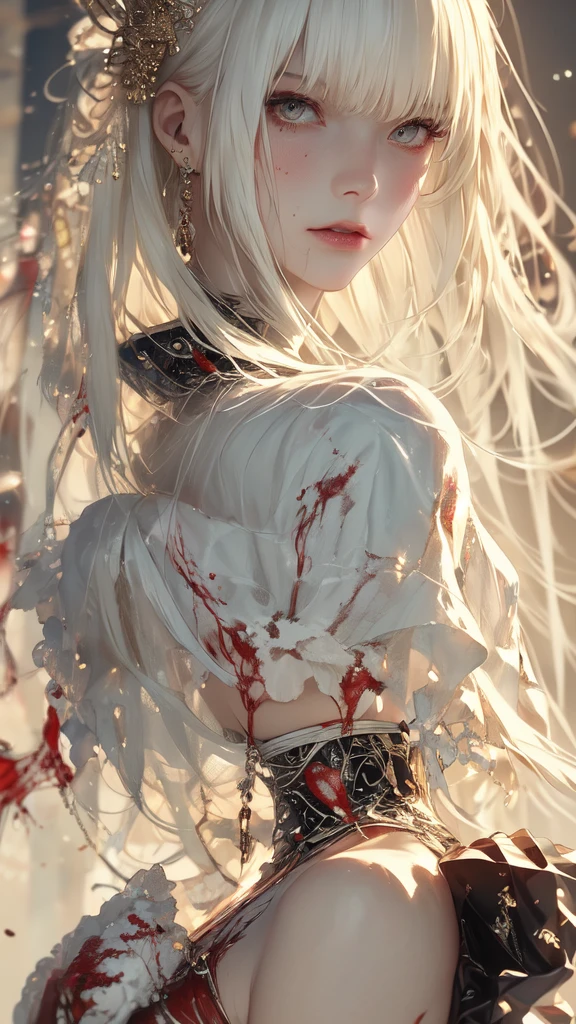 1mechanical girl,((ultra realistic details)), portrait, detailed face,global illumination, shadows, octane render, 8k, ultra sharp,metal,intricate, ornaments detailed, cold colors, egypician detail, highly intricate details, realistic light, trending on cgsociety, glowing eyes, facing camera, neon details, machanical limbs,blood vessels connected to tubes,mechanical cervial attaching to neck,wires and cables connecting to head,blood,from side