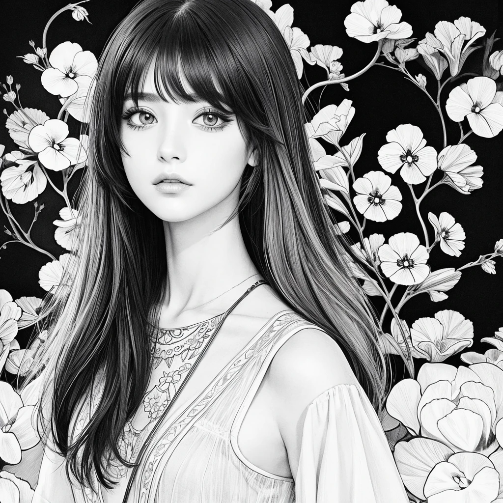 A picture that can be enjoyed as a coloring book、Pansy painting、An illustration、beautiful、Bold line、Manga style、Low Detail、No black paint、1 picture
