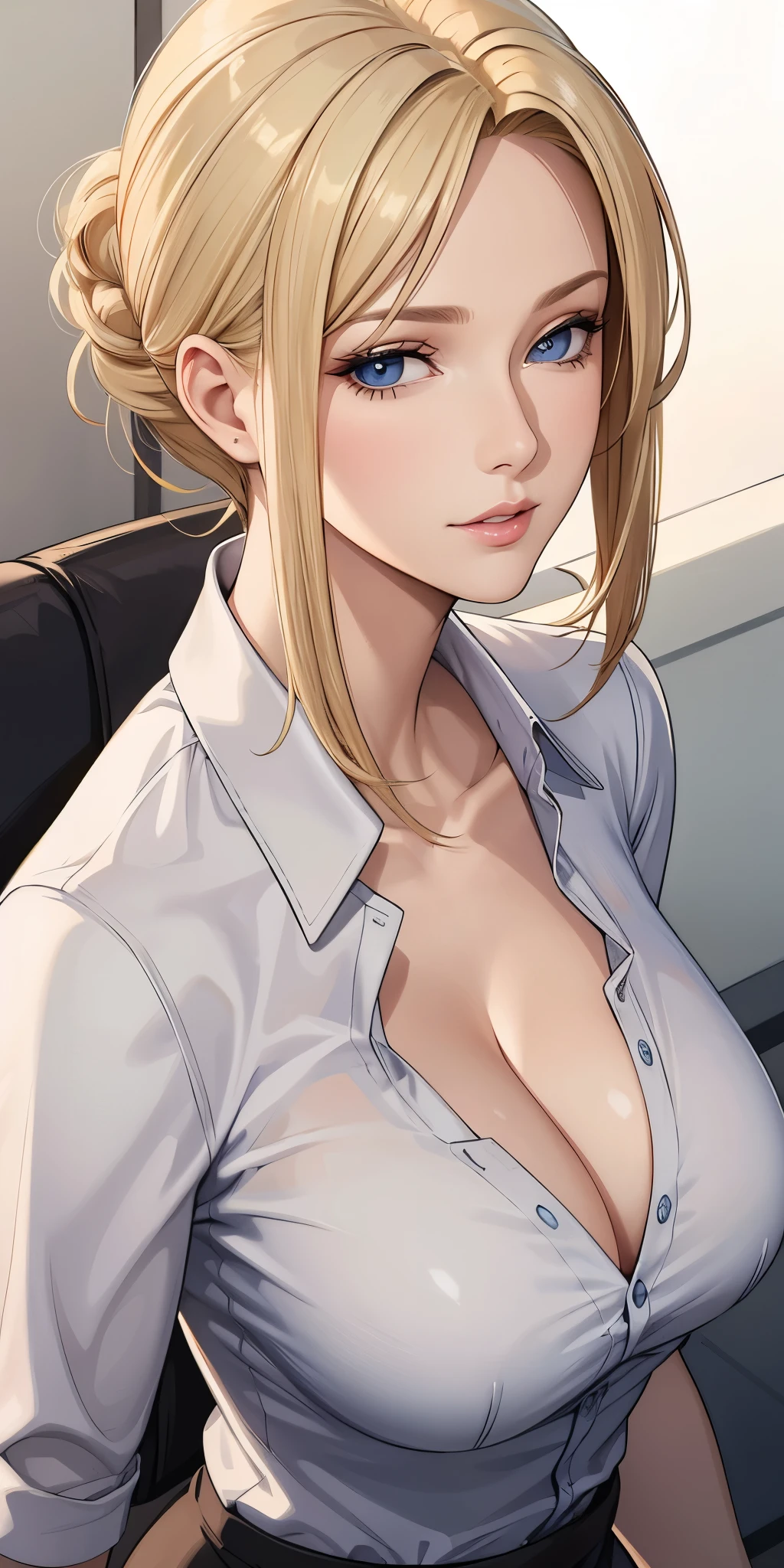 (masterpiece), Realistic, elegant mature woman, blonde, blue eyes, soft light, 4k resolution, high detailed, high quality, beautiful cg