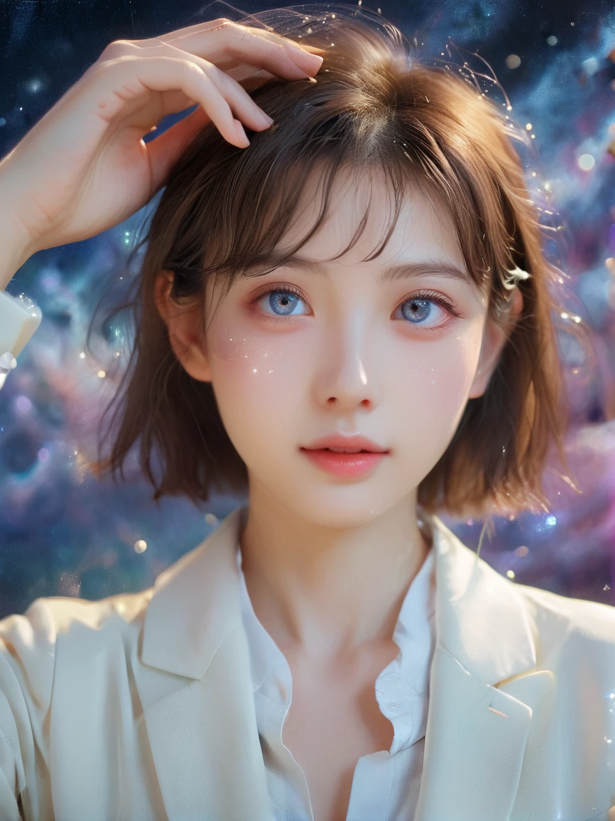1 Girl，Alone，Look at the audience，（Young cute beautiful 18 years old girl：1.4），3D Face，Beautiful Girl，Beautiful Face，pretty，girl face，Korean Idol，Supermodel，Stunning and innocent symmetrical face，Perfect body，Medium chest，Slim waist，Slim legs，（High Detail Skin：1.4），Glowing eyes，goddess，Natural skin texture，Smooth skin，White skin，Beautiful and detailed face，Detailed face，Real skin texture，Delicate and cute face，Detailed face，Golden Ratio，Golden Ratio脸，Expressive eyes，Perfect face，Perfect skin，Flawless face，Clear face，Smooth hair，Pale skin，Proper body proportion，Perfect human anatomy，Realistic skin texture，Plump lips，Glossy lips，Natural Makeup，Beautiful bright pupils，Slender figure，Complex eyes，Detailed pupil，Detailed face and eyes，Long eyelashes，Blush，Good hands，Perfect hands，pretty的脸，Beautiful female body，Delicate skin，Shiny, shiny skin，break in，((((Standing，（Suits，Single，Danma Dan：1.4），（Gentle smile，kung fu pose，landscape背景，Detailed and beautiful glossy clothing，Blush，fantasy，shining，Dust flying，landscape，plum bossom，plant，Open your mouth：1.3），（惊蛰节气的landscape表现春雷唤醒土壤中的冬眠动物，Like a high-level image of natural recovery and rebirth：1.3），（whole body：1.2），（Eyes Focus，Face Focus，Role Focus，closeup faces：1.2），（Dutch angle，Cowboy lens：1.3），（The Hands of Guido Daniel：1.4），Bangs，Color Refraction），break in，（Pure love face_v1：0.4），(microorganism，plant，Marine life，Exquisite eyes，Starry Sky，Stitching together an abstract painting，Describing the inner world of autistic people，Sense of space，White Space，interesting，Innocence，Psychedelic Art),