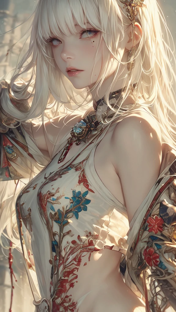 1mechanical girl,((ultra realistic details)), portrait, detailed face,global illumination, shadows, octane render, 8k, ultra sharp,metal,intricate, ornaments detailed, cold colors, egypician detail, highly intricate details, realistic light, trending on cgsociety, glowing eyes, facing camera, neon details, machanical limbs,blood vessels connected to tubes,mechanical cervial attaching to neck,wires and cables connecting to head,blood,from side