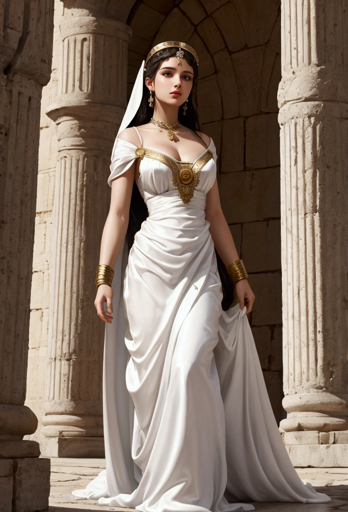 A Roman woman in a white satin dress