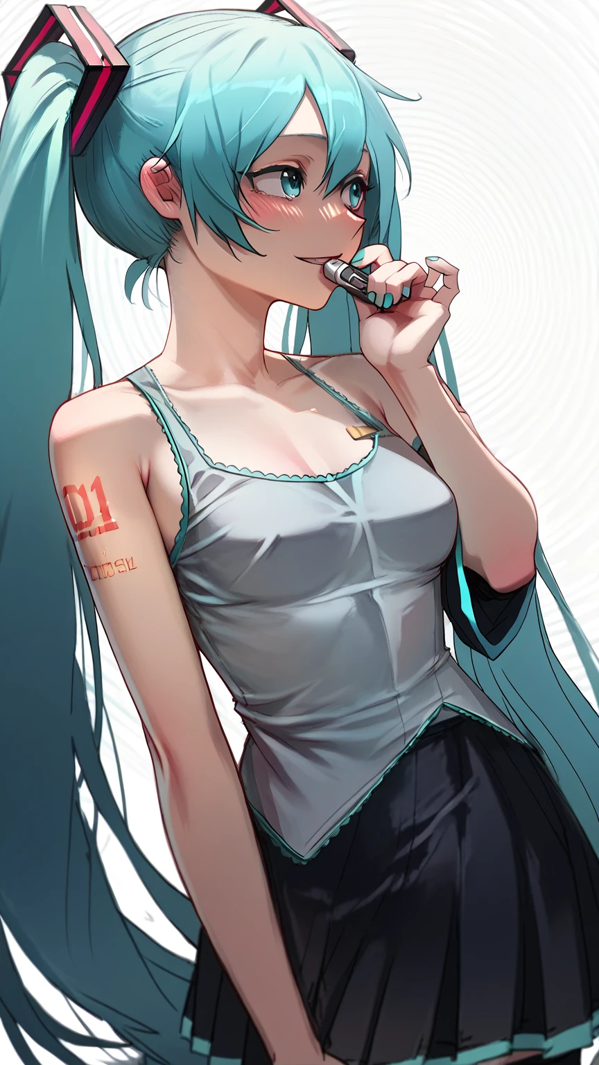 score_9, score_8_up, score_7_up, score_6_up, score_5_up, score_4_up, BREAK 1girl, intricate, looking at right side, detailed background, (masterpiece, high quality:1) Hatsune Miku, cute, standing