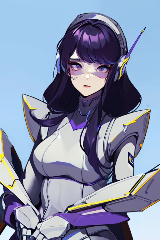empty eyes,robot화된 여성 ,big bust,robot 조인트 ,Metal skin,long hair,suit that covers the entire body,mechanization,robot,robot 귀,visor