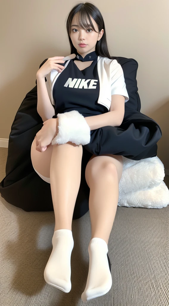 LAHO Beauty。Very sexy、High school girl with strong sexual desire。23 years old, office worker、Spread leg pose。Sexy pose with mouth half open。The beauty of a suit、A cool beauty with big breasts spilling out of her undershirt、career woman、The Beauty of Japan。Her chest button is about to come off、A calm woman wearing a checked vest。Large bust body type。 that expose the thighs make you look plump。(Ultra-realistic black Nike socks、Nike logo visible:Bold pose showing white panties、There is a stain on the white panties:1.2)。Japanese Goddess、Wearing black high heels、Sexy look ルーズsocks。((Full Body Shot:1.16))。Knee-lルーズsocks accented with the Nike logo.。ルーズsocks nike logo。Wear black stiletto heels、There is always one black Nike logo visible on the sock.。
2 pairs of perfect smelly feet、Beautiful hands and feet、Ultra-realistic skin texture、Glowing Skin