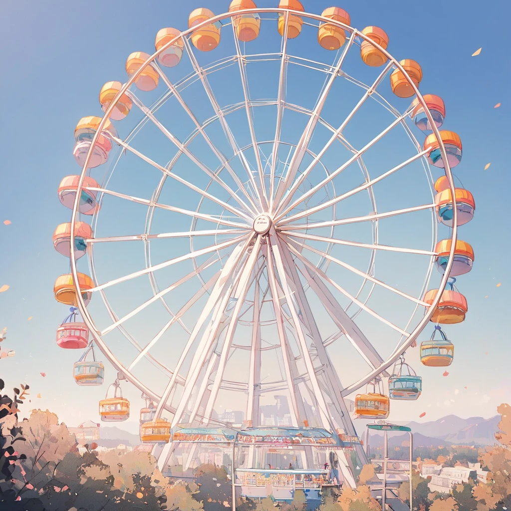 (Close-up Ferris wheel), landscape, cute, Very White Ferris Wheel, No people, Beautiful blue sky, Real