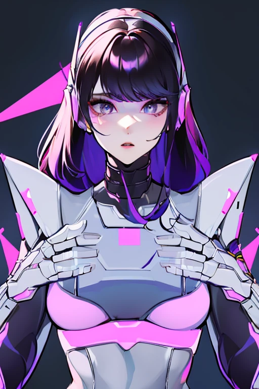empty eyes,robot화된 여성 ,big bust,robot 조인트 ,Metal skin,long hair,suit that covers the entire body,mechanization,robot,robot 귀,visor,Android