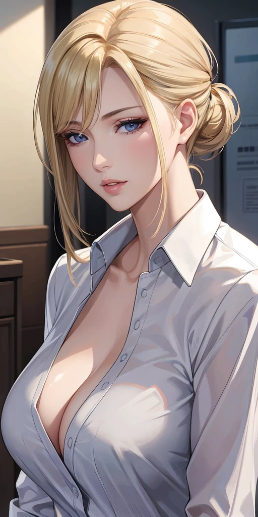 (masterpiece), Realistic, elegant mature woman, blonde, blue eyes, soft light, 4k resolution, high detailed, high quality, beautiful cg