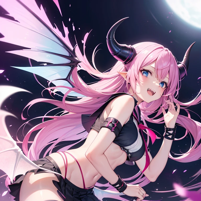 ((ultra realisitic)), ((picture-perfect)), ((face perfect)), ((ultra detaild)), ((fully body)), ((perfectbody)), a succubus with pink hair and blue eyes, succubus with wings and tail and horns and claws, sharp canine teeth, demon girl in ,((seifuku))