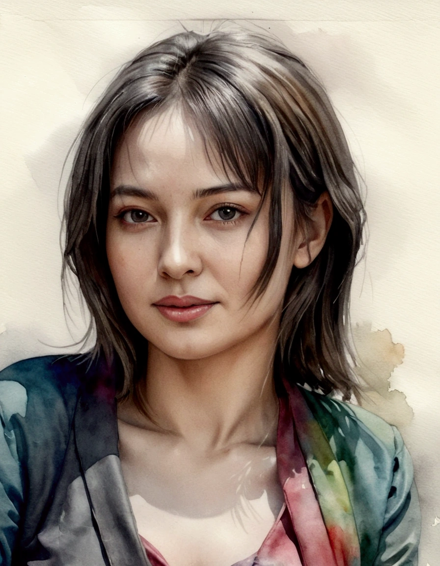 portrait of a woman, medium shot, artistic , artist model , a charcoal drawing by William Twigg-Smith, CGSetnation, arte figurativa, water colour, colourful drawing, dynamic pose, fully body, Watercolor and Paint