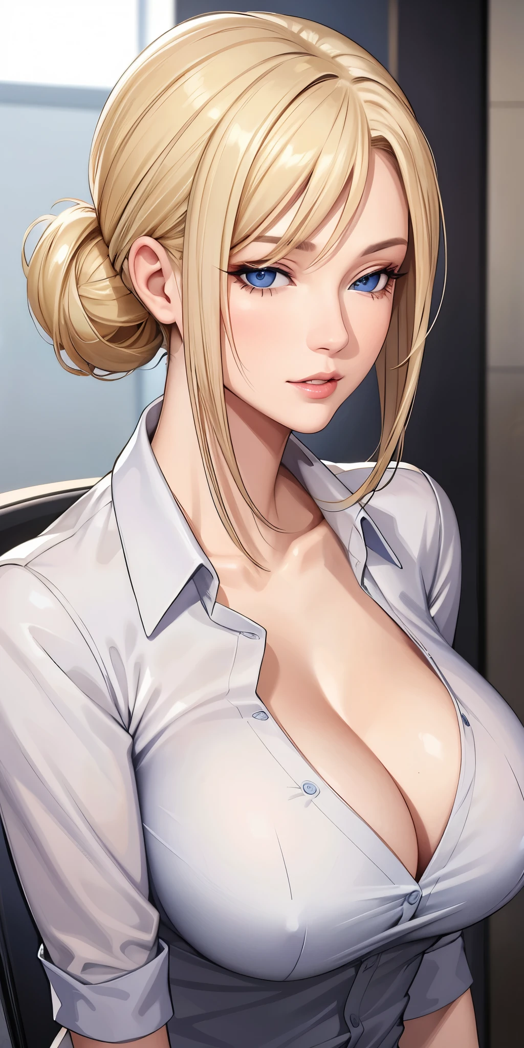 (masterpiece), Realistic, elegant mature woman, blonde, blue eyes, soft light, 4k resolution, high detailed, high quality, beautiful cg