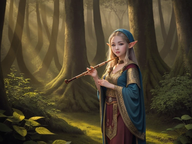 A young elf who lived in the magical shadow forest .She is a beautiful elf who enchants everyone with her magic flute she plays her flute through the forest