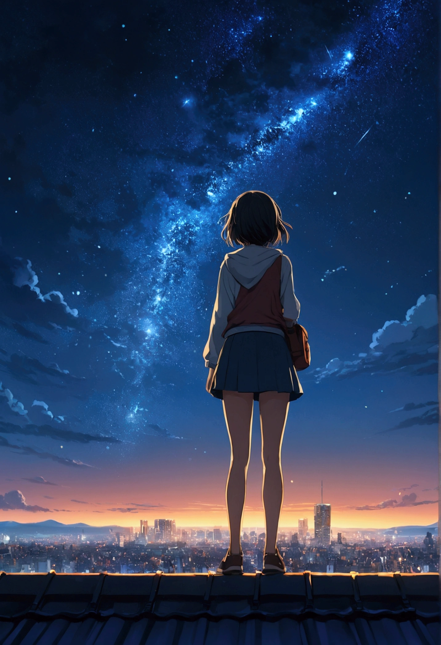 Anime girl standing on the roof looking at the night sky with stars, 4k anime wallpapers, Anime Wallpaper 4k, 4k anime wallpaper, Anime Art Wallpaper 8K, Anime Art Wallpaper 4K, Anime Art Wallpaper 4K, 4K anime-style, makoto shinkai cyril rolando, 4 k manga wallpaper, Anime Wallpaper, paper awesome wallpaper, shooting stars