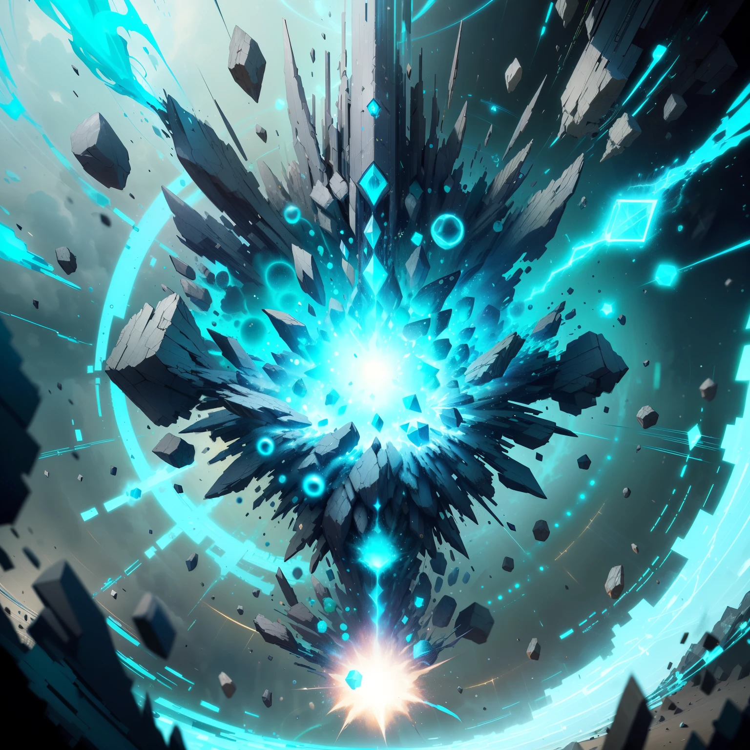 creationmagic , fragmented construct ,particles stream, ethereal creation ,
(explosion spell:1.2)