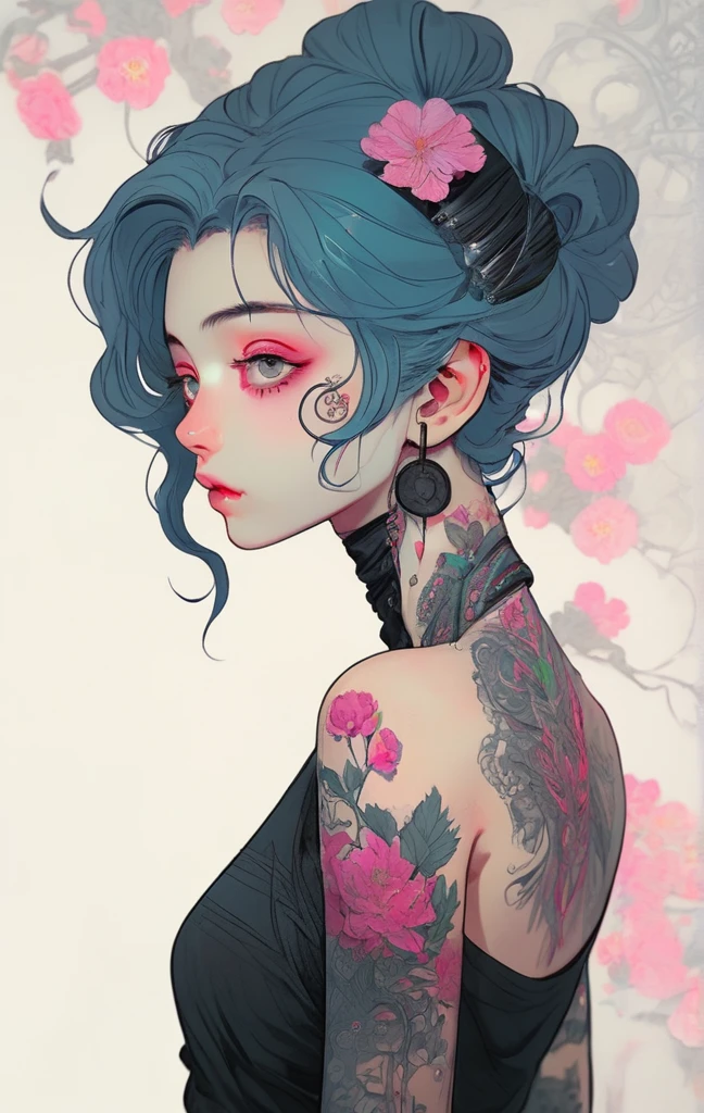I was born to fall in love
You know, We're all alone
Hold your dreams it never ends
Naked eyes in the sky …
A stunning anime girl with an intricate floral tattoo on her neck, exuding elegance and beauty.,in the style of neon realism, dark pink and light black, gothic art nouveau, anime-inspired character designs, dark white and indigo, bold yet graceful, cyberpunk manga, detailed costumes
