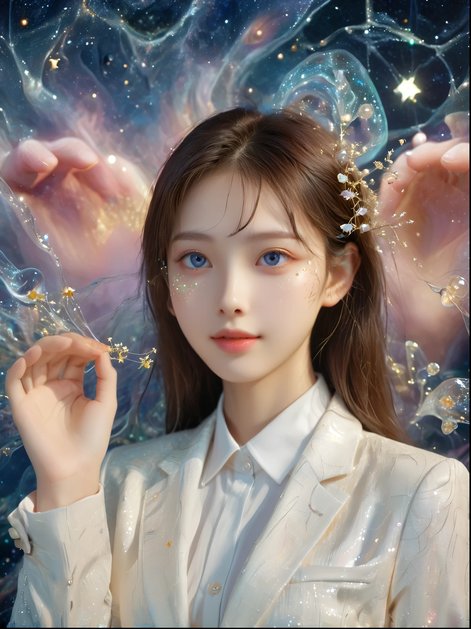 1 Girl,Alone,Look at the audience,(Young cute beautiful 18 years old girl:1.4),3D Face,Beautiful Girl,Beautiful Face,pretty,girl face,Korean Idol,Supermodel,Stunning and innocent symmetrical face,Perfect body,Medium chest,Slim waist,Slim legs,(High Detail Skin:1.4),Glowing eyes,goddess,Natural skin texture,Smooth skin,White skin,Beautiful and detailed face,Detailed face,Real skin texture,Delicate and cute face,Detailed face,Golden Ratio,Golden Ratio脸,Expressive eyes,Perfect face,Perfect skin,Flawless face,Clear face,Smooth hair,Pale skin,Proper body proportion,Perfect human anatomy,Realistic skin texture,Plump lips,Glossy lips,Natural Makeup,Beautiful bright pupils,Slender figure,Complex eyes,Detailed pupil,Detailed face and eyes,Long eyelashes,Blush,Good hands,Perfect hands,pretty的脸,Beautiful female body,Delicate skin,Shiny, shiny skin,break in,((((Standing,(Suits,Single,Danma Dan:1.4),(Gentle smile,kung fu pose,landscape背景,Detailed and beautiful glossy clothing,Blush,fantasy,shining,Dust flying,landscape,plum bossom,plant,Open your mouth:1.3),(惊蛰节气的landscape表现春雷唤醒土壤中的冬眠动物,Like a high-level image of natural recovery and rebirth:1.3),(whole body:3.2),(Eyes Focus,Face Focus,Role Focus,closeup faces:1.2),(Dutch angle,Cowboy lens:1.3),(The Hands of Guido Daniel:1.4),Bangs,Color Refraction),break in,(Pure love face_v1:0.4),(microorganism,plant,Marine life,Exquisite eyes,Starry Sky,Stitching together an abstract painting,Describing the inner world of autistic people,Sense of space,White Space,interesting,Innocence,Psychedelic Art),