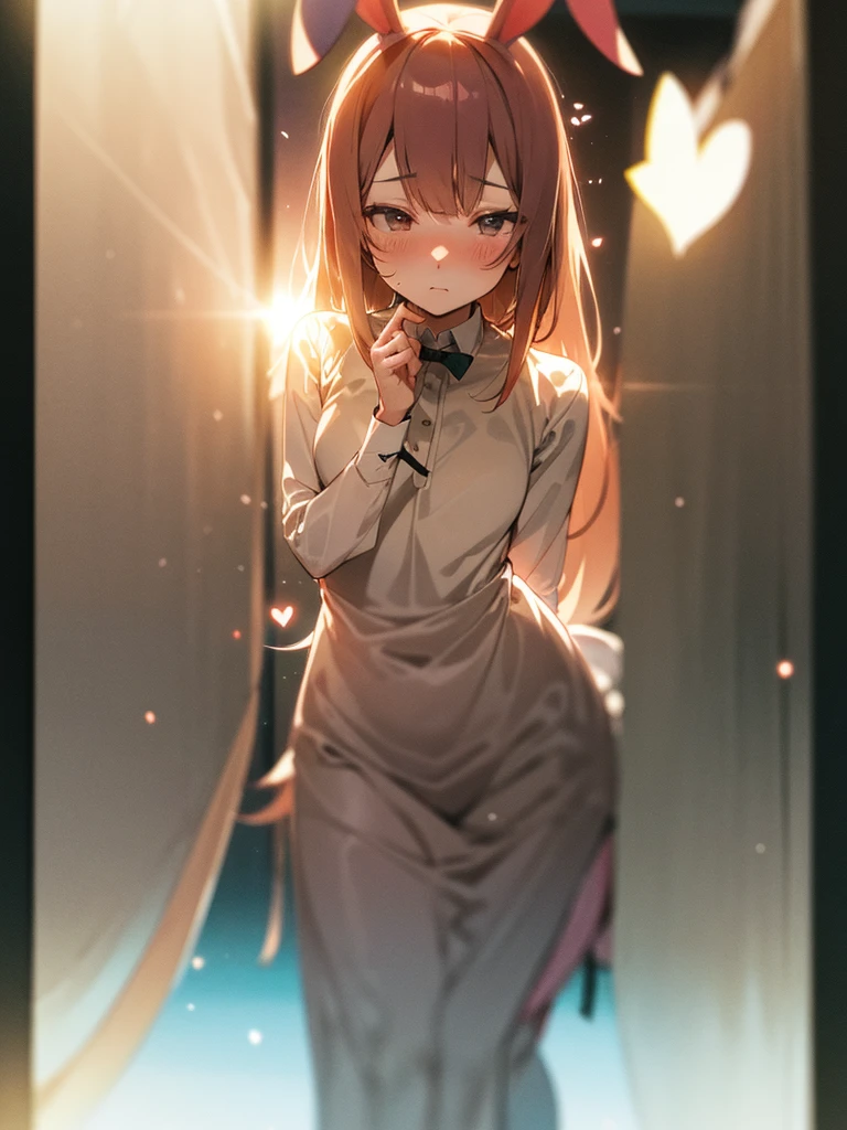 (Sumilux f1.4 50mm , low Latitude old color negative film , cross process , bokeh, flare, chromatic aberration , soft focus, (Shallow focus) , soft glow , Maximum aperture, low Key , Transparent depiction) , hentai anime style , coquettish rabbit girl , (wide open clothes) , heart is beating fast with anticipation , lovey-dovey Estrus pet , Scrounge pose , The foreground is covered with a transparent curtain