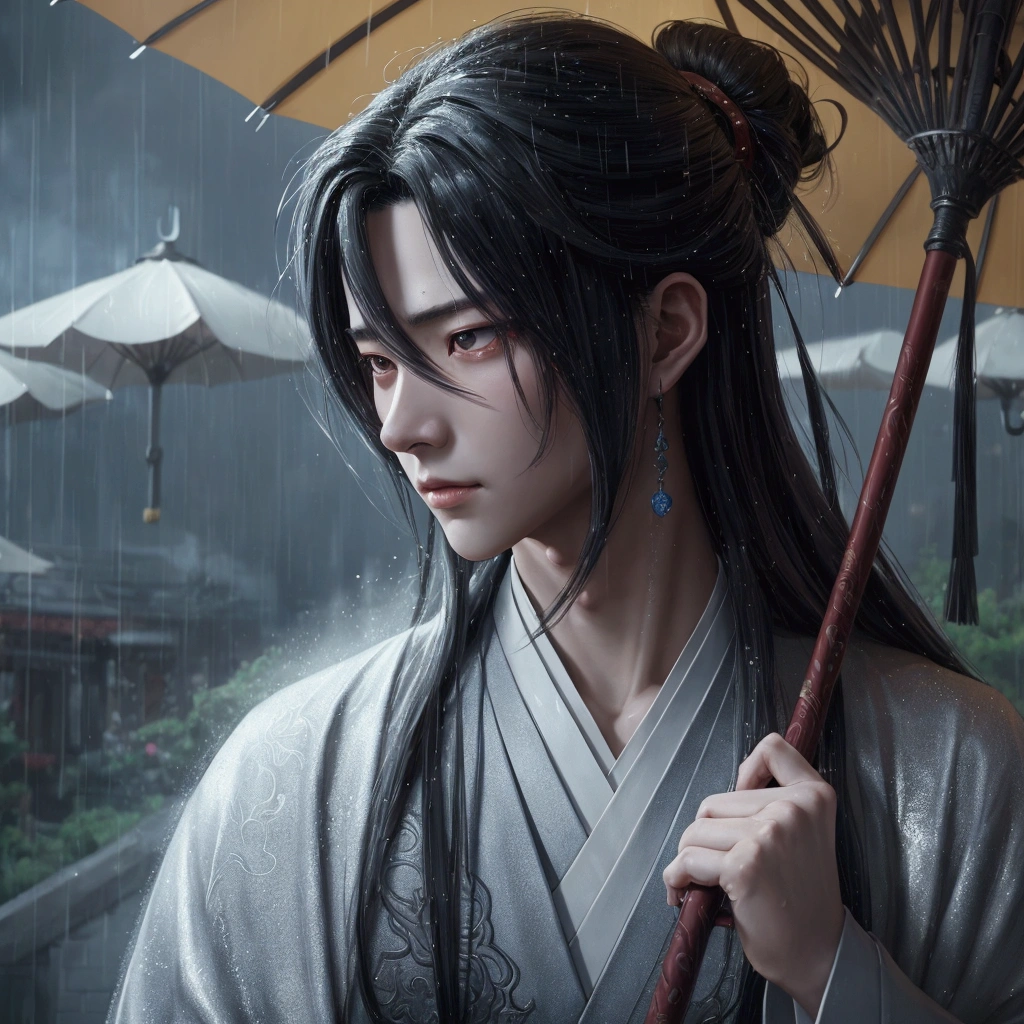 Cartoon boy holding an umbrella in the rain, artwork in the style of Gu Weiss, author:Yang J, The handsome guy in Demon Slayer, Beautiful character painting, author:Fan Qi, 2. 5D CGI anime fantasy artwork, Beautiful digital artwork, Detailed digital anime art, Fan Art Best Artstation, Gu Weiss masterpiece, inspired by Guan Daosheng, Gu Weiss