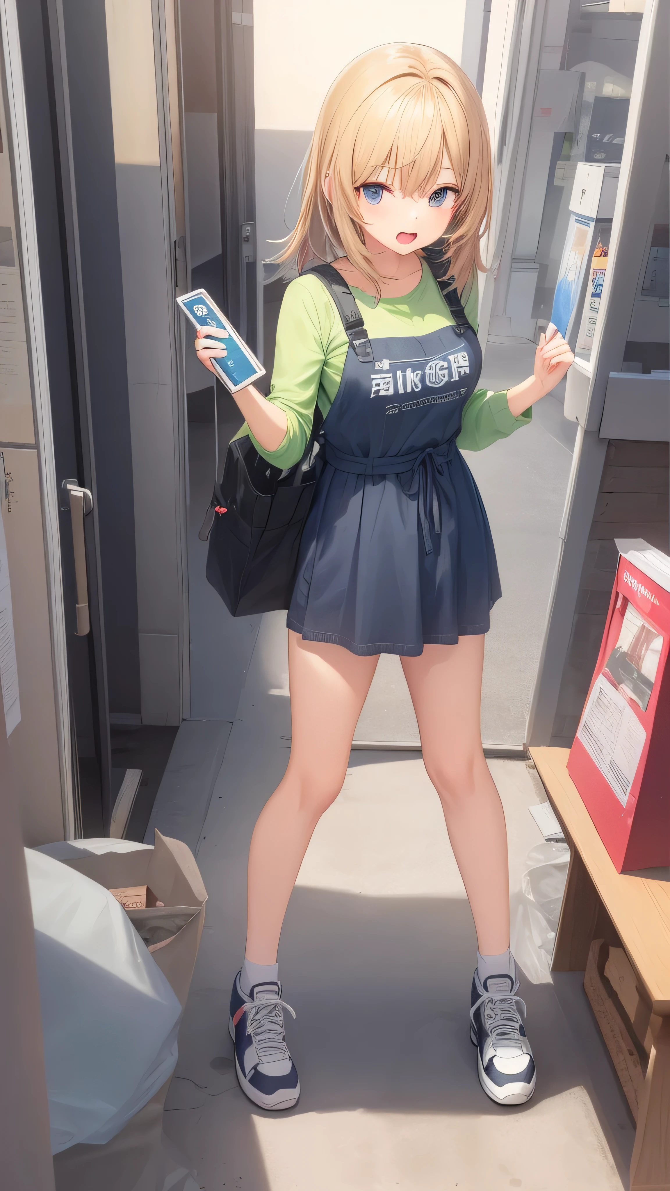 Make a cute anime girl holding a product call liwak
