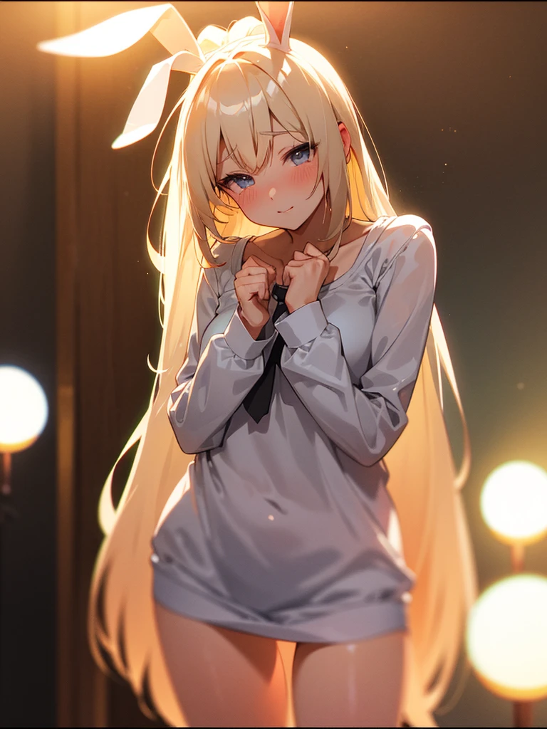 (Sumilux f1.4 50mm , low Latitude old color negative film , cross process , bokeh, flare, chromatic aberration , soft focus, (Shallow focus) , soft glow , Maximum aperture, low Key , Transparent depiction) , hentai anime style , coquettish rabbit girl , (wide open clothes) , heart is beating fast with anticipation , lovey-dovey Estrus pet , Scrounge pose , The foreground is covered with a transparent curtain
