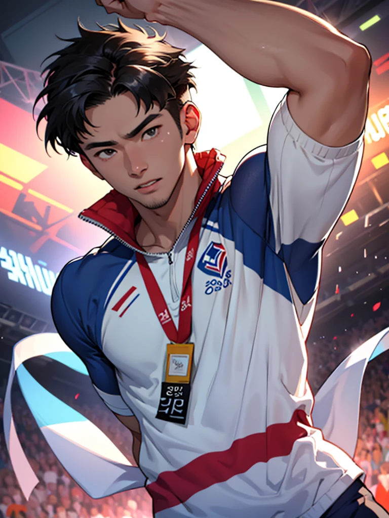 imagine an Olympic athlete, he is handsome
Korean. 20-28 years old. upon arrival, victory, emotion, vibration, achievement, sexy