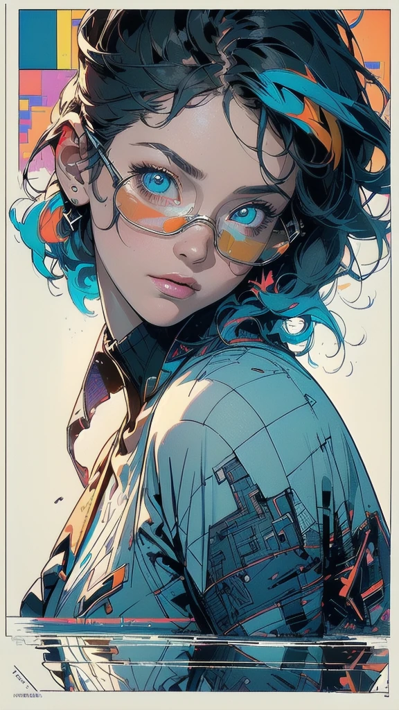 (((masterpiece, highest quality))),(((solo:1.2))),(((1girl:1.2))),32k wallpaper, very detailed, poster, vintage science fiction,(((((geometric cinematic movie poster))))), ((bauhaus)),(shape),(((abstract))),(mid century modern),movie poster,(((((portfolio))))),(((((Close-up))))),(((((bust up))))),((((more various angle)))),((((highlight)))),((((heterochromia)))),(((complete. detailed face))),((((Extremely talented)))),(((((most complecated futristic))))),(Colorful color scheme),(((detailed unlimited complete equipment : fullcover reflection lens goggle))),(((((Absolutely simple background))))),(((texture:grunge))),(((Cheek resting on hand))),((Rest on your chin)))
