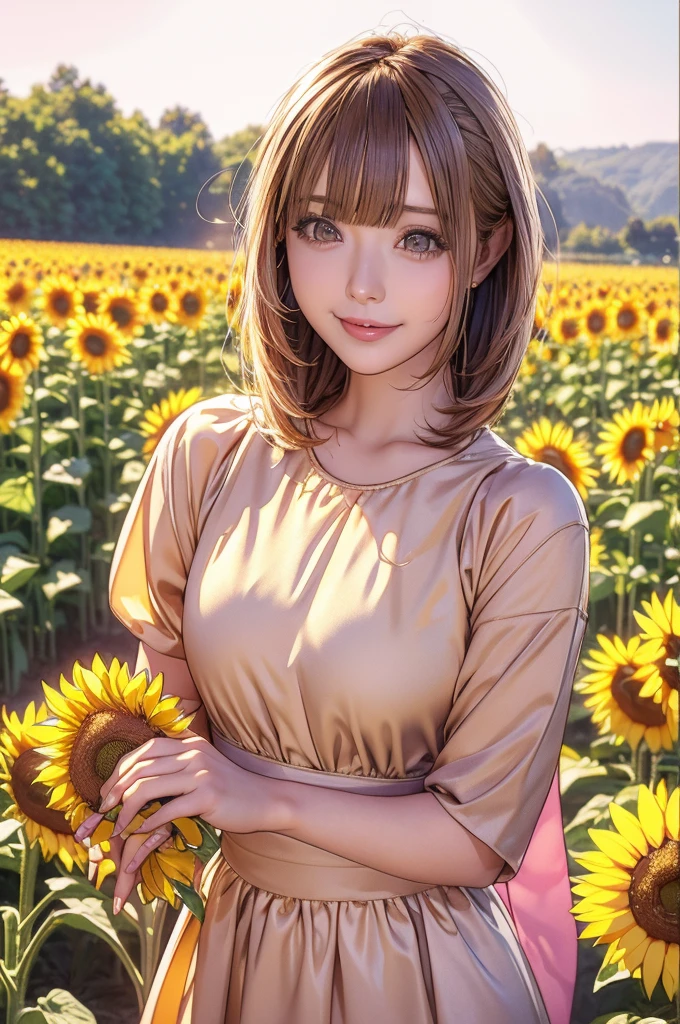 image quality:Highest Quality
Camera Focus: Blur the background
light:sidelight
person:20-year-old female,Japanese,
tracing: gal model tracing sunflower field、Sunflowers are blooming in abundance、Bright light、
Daytime hairstyles: Short Bob、With bangs
dress:GalSee-throughCasualPastel pinkExpression: The best smile、gal