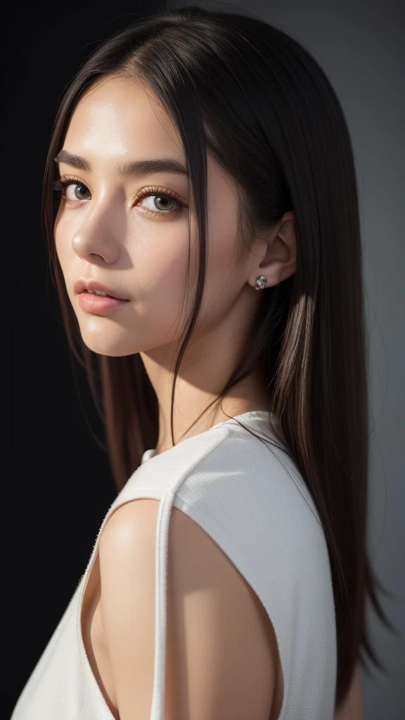 masterpiece, best quality, (extremely detailed CG unity 8k wallpaper, masterpiece, best quality, ultra-detailed, best shadow), (detailed background), (beautiful detailed face, beautiful detailed eyes), High contrast, Realistic woman, frecles, (best illumination, an extremely delicate and beautiful), short hair, hair ornament, accessories, piercing, intricate background, colorful light_particles, space, dark background,
