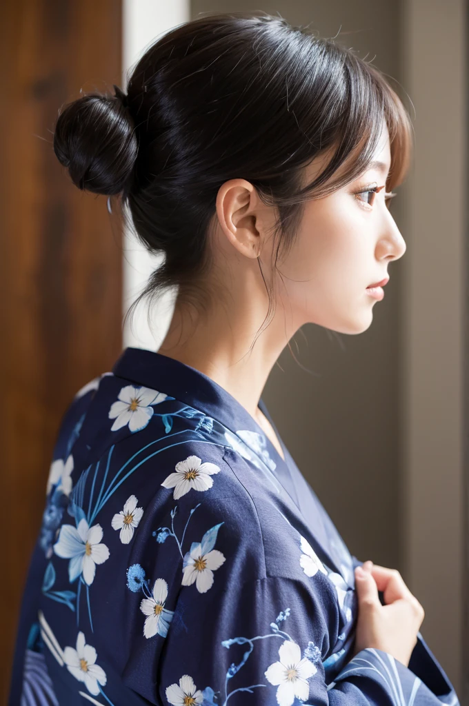 Dark blue yukata Chignon